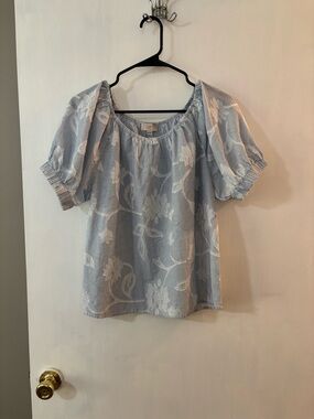 LOFT Blue and White Floral Peasant Top